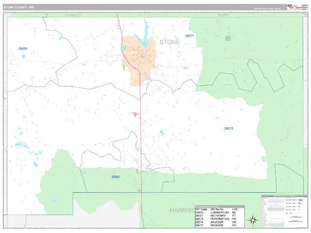 Stone County, MS ZIP Code Wall Map, Classic style