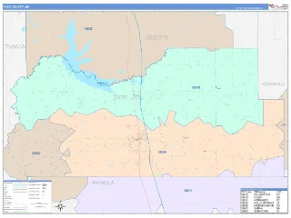 Tate County, MS ColorCast style ZIP Code wall map