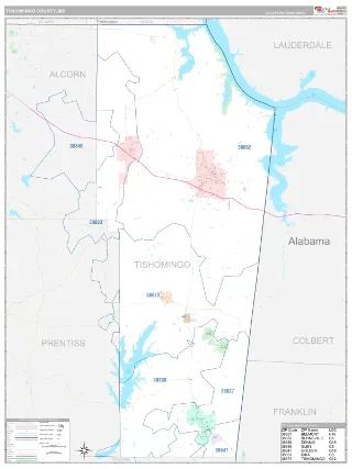 Tishomingo County, MS Classic style ZIP Code wall map