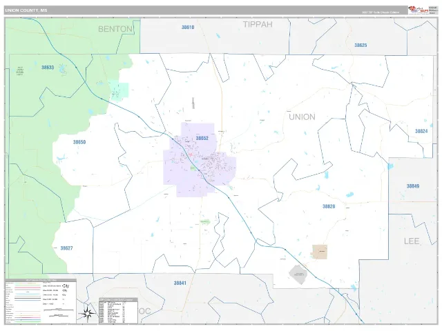 Union County, MS ZIP Code Wall Map, Classic style