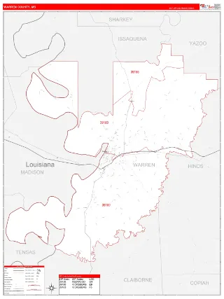 Warren County, MS RedLine style ZIP Code wall map