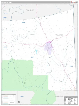 Wayne County, MS Classic style ZIP Code wall map