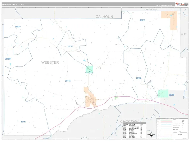 Webster County, MS ZIP Code Wall Map, Classic style