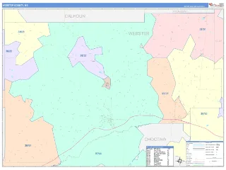 Webster County, MS ColorCast style ZIP Code wall map