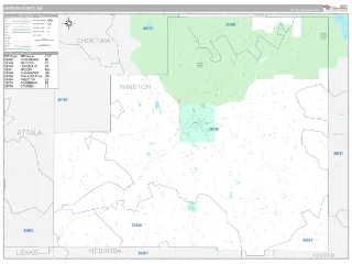 Winston County, MS Classic style ZIP Code wall map