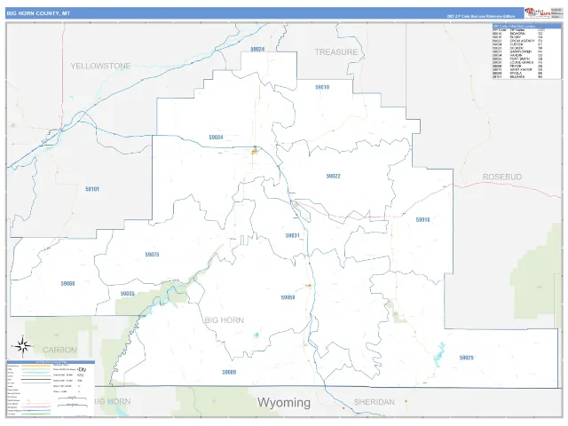 Big Horn County, MT ZIP Code Wall Map, Business Reference style