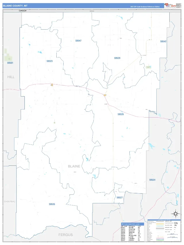 Blaine County, MT ZIP Code Wall Map, Business Reference style