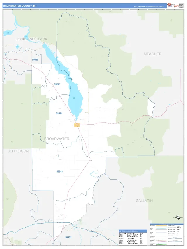 Broadwater County, MT ZIP Code Wall Map, Business Reference style