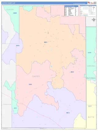 Carter County, MT ColorCast style ZIP Code wall map