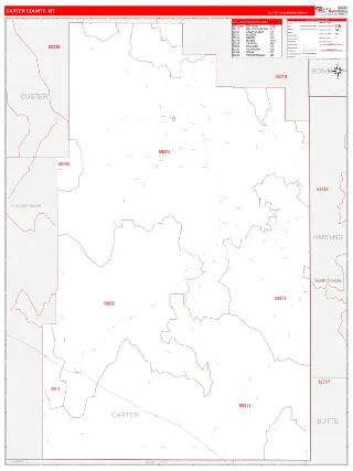 Carter County, MT RedLine style ZIP Code wall map
