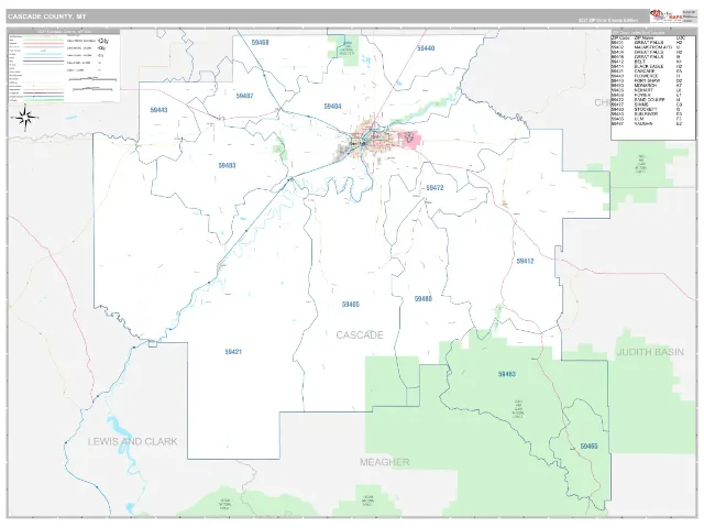 Cascade County, MT ZIP Code Wall Map, Classic style