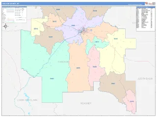 Cascade County, MT ColorCast style ZIP Code wall map