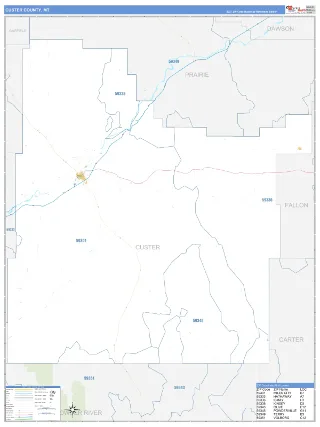 Custer County, MT Business Reference style ZIP Code wall map