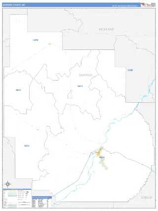 Dawson County, MT Business Reference style ZIP Code wall map