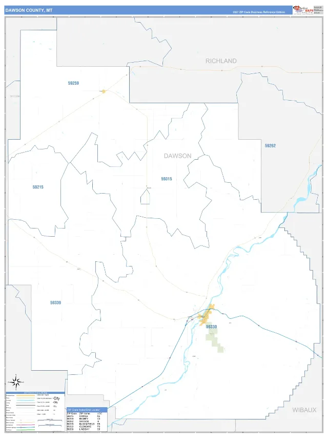 Dawson County, MT ZIP Code Wall Map, Business Reference style