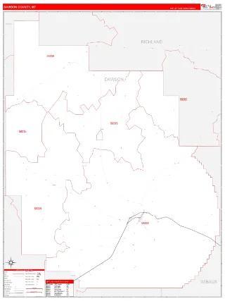 Dawson County, MT RedLine style ZIP Code wall map