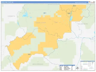 Deer Lodge County, MT Business Reference style ZIP Code wall map
