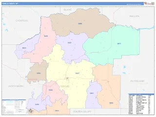 Fergus County, MT ColorCast style ZIP Code wall map