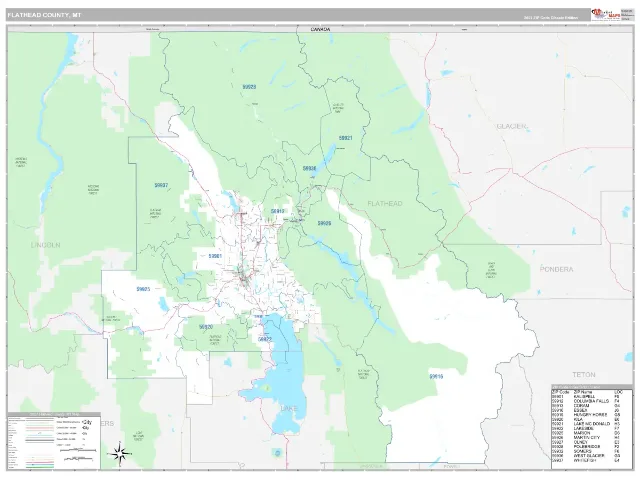 Flathead County, MT ZIP Code Wall Map, Classic style