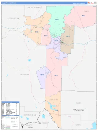 Gallatin County, MT ColorCast style ZIP Code wall map