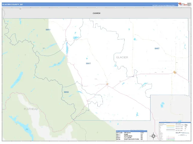 Glacier County, MT ZIP Code Wall Map, Business Reference style