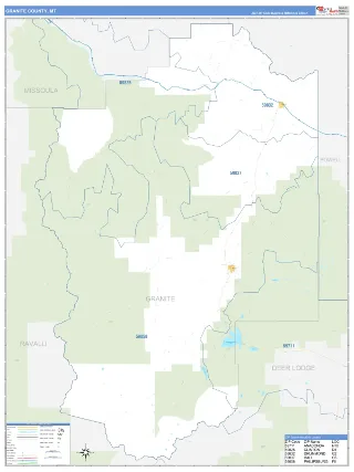 Granite County, MT Business Reference style ZIP Code wall map