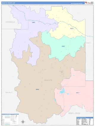 Granite County, MT ColorCast style ZIP Code wall map