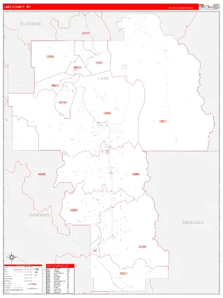 Lake County, MT RedLine style ZIP Code wall map