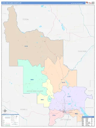 Lewis and Clark County, MT ColorCast style ZIP Code wall map