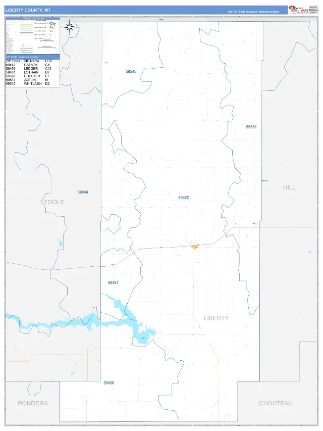 Liberty County, MT ZIP Code Wall Map, Business Reference style