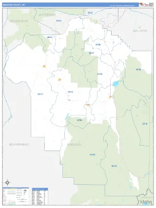 Madison County, MT Business Reference style ZIP Code wall map