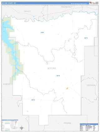 McCone County, MT Business Reference style ZIP Code wall map