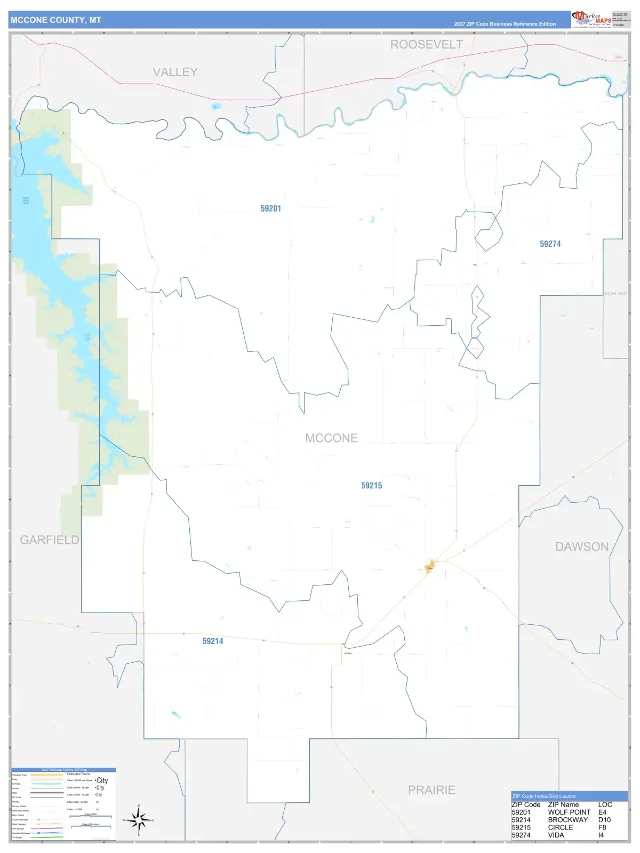 McCone County, MT ZIP Code Wall Map, Business Reference style
