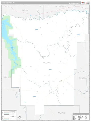 McCone County, MT Classic style ZIP Code wall map
