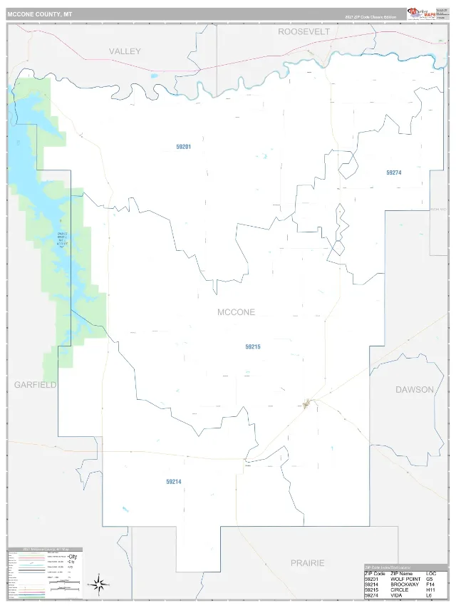 McCone County, MT ZIP Code Wall Map, Classic style