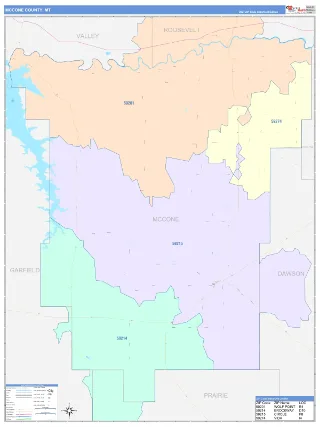 McCone County, MT ColorCast style ZIP Code wall map