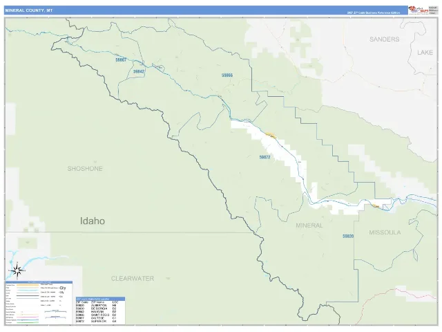 Mineral County, MT ZIP Code Wall Map, Business Reference style