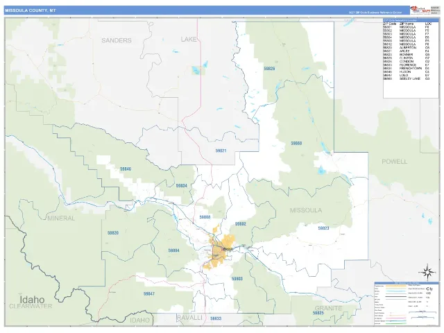 Missoula County, MT ZIP Code Wall Map, Business Reference style