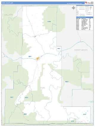 Park County, MT Business Reference style ZIP Code wall map