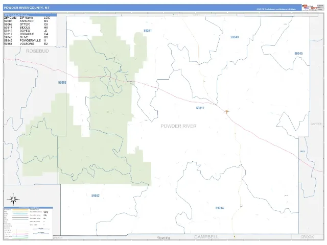 Powder River County, MT ZIP Code Wall Map, Business Reference style