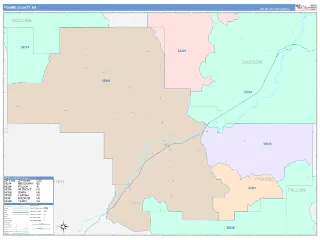 Prairie County, MT ColorCast style ZIP Code wall map