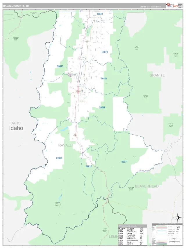 Ravalli County, MT ZIP Code Wall Map, Classic style