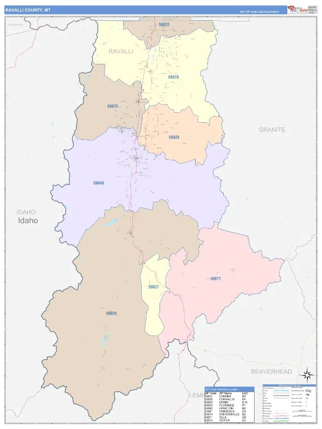 Ravalli County, MT ZIP Code Wall Map, ColorCast style