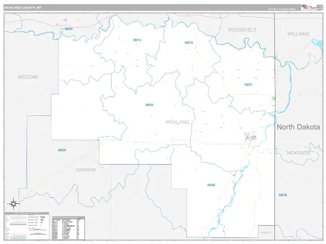 Richland County, MT ZIP Code Wall Map, Classic style