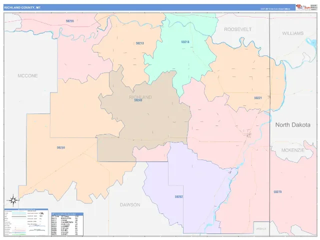Richland County, MT ZIP Code Wall Map, ColorCast style