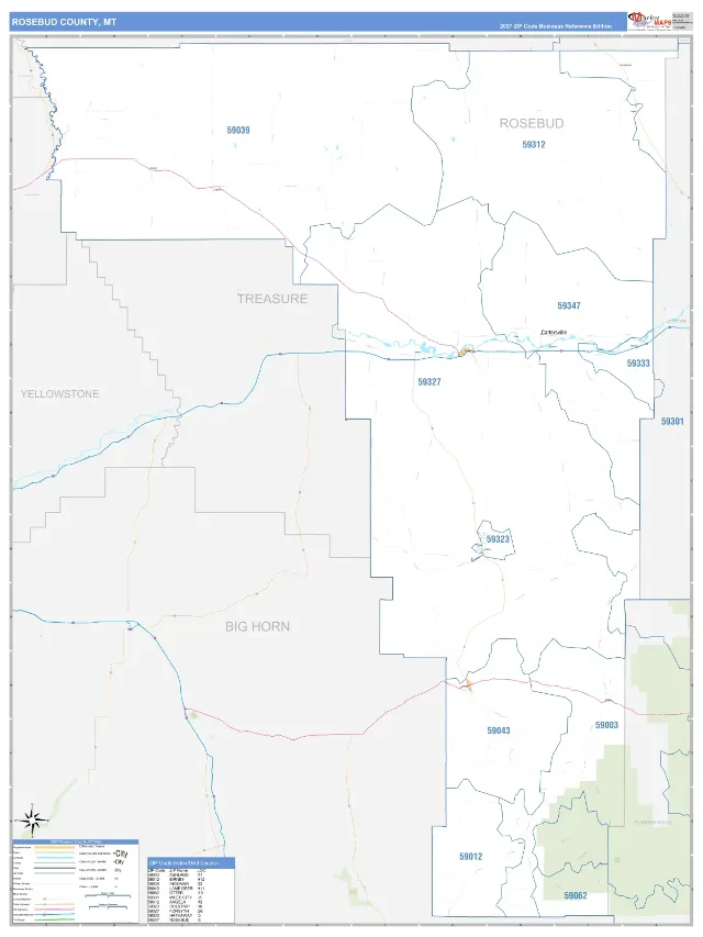 Rosebud County, MT ZIP Code Wall Map, Business Reference style
