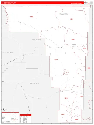 Rosebud County, MT RedLine style ZIP Code wall map