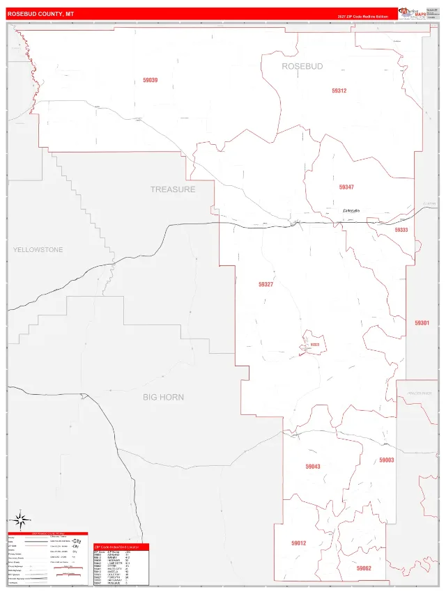 Rosebud County, MT ZIP Code Wall Map, RedLine style