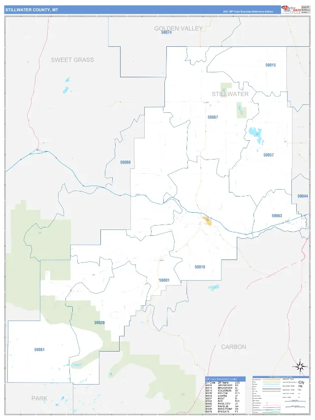 Stillwater County, MT ZIP Code Wall Map, Business Reference style