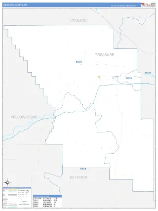 Treasure County, MT Business Reference style ZIP Code wall map